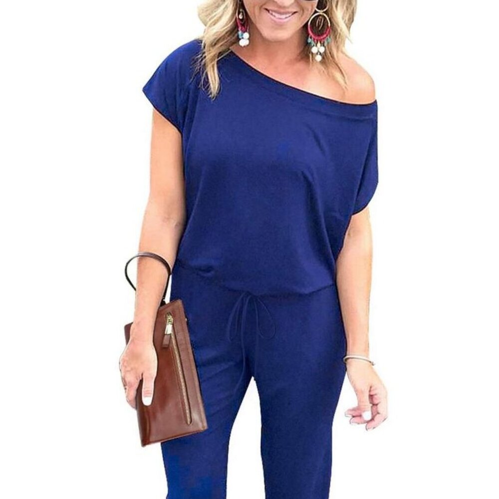 *NEW* Women's Loose Solid Off Shoulder Elastic Waist Stretchy Romper